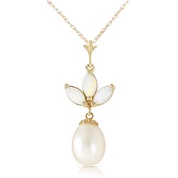 Genuine 4.75 ctw Opal & Pearl Necklace Jewelry 14KT Yellow Gold - REF-25N4R