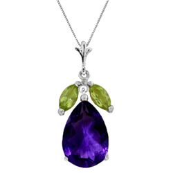 Genuine 6.5 ctw Amethyst & Peridot Necklace Jewelry 14KT White Gold - REF-38A2K