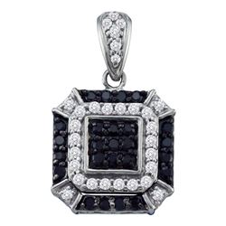0.48 CTW Black Color Diamond Square Cluster Pendant 10KT White Gold - REF-34W4K