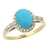 Image 1 : Natural 1.3 ctw Turquoise & Diamond Engagement Ring 14K Yellow Gold - REF-33Z8Y