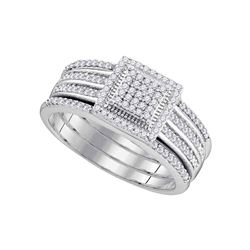 0.35 CTW Diamond 3-Piece Cluster Bridal Engagement Ring 10KT White Gold - REF-37H5M
