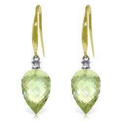 Genuine 19.1 ctw Green Amethyst & Diamond Earrings Jewelry 14KT Yellow Gold - REF-41M3T