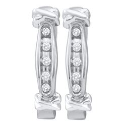 0.06 CTW Diamond Single Row Hoop Earrings 10KT White Gold - REF-16F4N