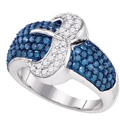 1.4 CTW Blue Color Diamond Belt Buckle Cocktail Ring 10KT White Gold - REF-59M9H