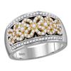 Image 1 : 0.53 CTW Diamond Flower Double Row Ring 14KT Two-tone Gold - REF-97X4Y