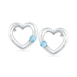 0.12 CTW Created Blue Topaz Heart Love Earrings 10KT White Gold - REF-12M8H