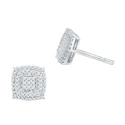 0.50 CTW Diamond Square Cluster Screwback Earrings 10KT White Gold - REF-31H4M