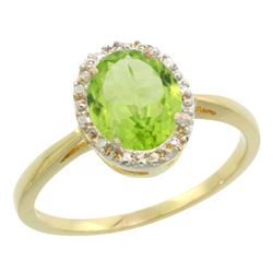 Natural 1.41 ctw Peridot & Diamond Engagement Ring 14K Yellow Gold - REF-27W5K