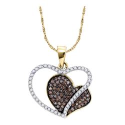 0.44 CTW Brown Color Diamond Heart Pendant 10KT Yellow Gold - REF-22Y4X