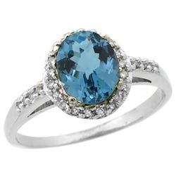Natural 1.3 ctw London-blue-topaz & Diamond Engagement Ring 14K White Gold - REF-32N4G