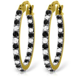 Genuine 0.81 ctw White & Black Diamond Earrings Jewelry 14KT Yellow Gold - REF-116W6Y
