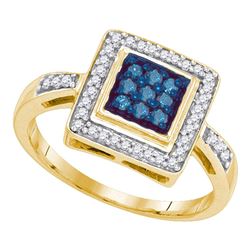 0.25 CTW Blue Color Diamond Square Cluster Ring 10KT Yellow Gold - REF-28N4F