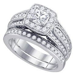 1.5 CTW Princess Diamond Solitaire Halo Bridal Engagement Ring 14KT White Gold - REF-259N5F