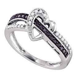 0.25 CTW Black Color Diamond Heart Love Ring 10KT White Gold - REF-22F4N