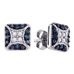 0.50 CTW Blue Color Diamond Square Cluster Earrings 10KT White Gold - REF-32Y9X