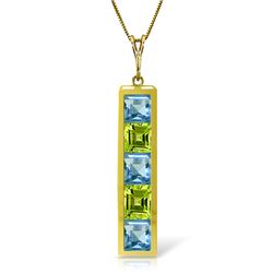 Genuine 2.25 ctw Blue Topaz & Peridot Necklace Jewelry 14KT Yellow Gold - REF-36M9T