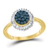 Image 1 : 0.50 CTW Blue Color Diamond Framed Cluster Ring 10KT Yellow Gold - REF-22W4K