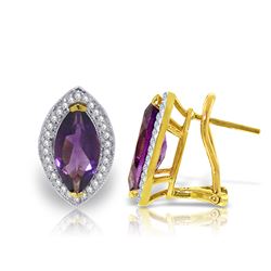 Genuine 3.6 ctw Amethyst & Diamond Earrings Jewelry 14KT Yellow Gold - REF-102X2M
