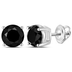 3 CTW Black Color Diamond Solitaire Stud Earrings 10KT White Gold - REF-48Y7X