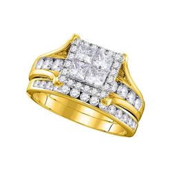 1.5 CTW Princess Diamond Square Halo Bridal Engagement Ring 14KT Yellow Gold - REF-172N4F