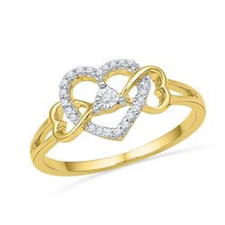 0.11 CTW Diamond Triple Heart Solitaire Ring 10KT Yellow Gold - REF-13X4Y