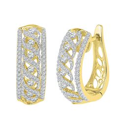 0.75 CTW Diamond Crisscrossed Openwork Hoop Earrings 10KT Yellow Gold - REF-59K9W