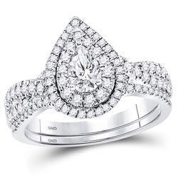 1.01 CTW Pear Diamond Bridal Wedding Engagement Ring 14KT White Gold - REF-164N9F