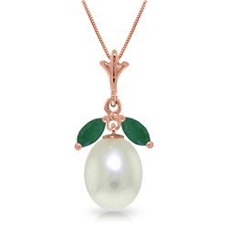Genuine 4.5 ctw Pearl & Emerald Necklace Jewelry 14KT Rose Gold - REF-25P8H