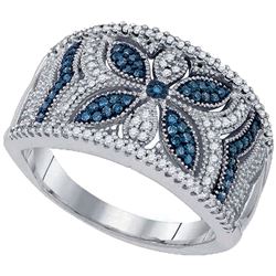 0.40 CTW Blue Color Diamond Milgrain Floral Ring 10KT White Gold - REF-49W5K