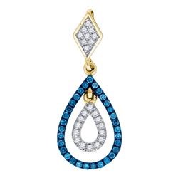 0.18 CTW Blue Color Diamond Teardrop Pendant 10KT Yellow Gold - REF-18M2H