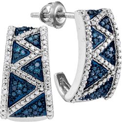 0.10 CTW Blue Color Diamond Half J Hoop Earrings 10KT White Gold - REF-25N4F