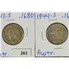AUSTRALIA 1943-S & 44-S SILVER SHILLINGS