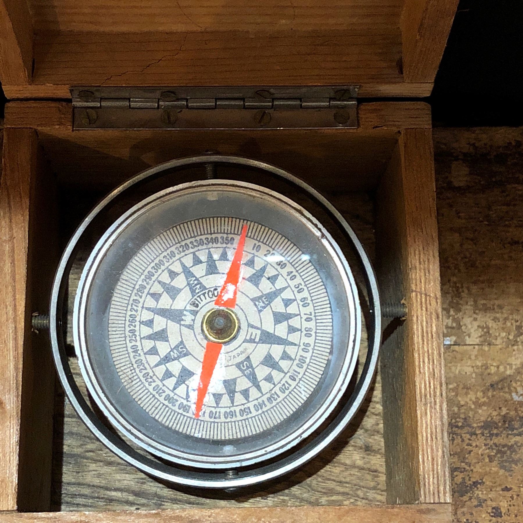 Vintage Japanese Nautical Compass in Dovetail Wood Box