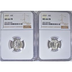 (2) 1937 MERCURY DIMES NGC