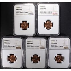 5-1968-S LINCOLN CENTS, NGC MS-66 RED