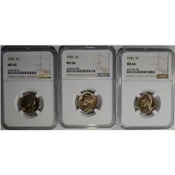 3 - 1956 JEFFERSON NICKELS NGC MS66