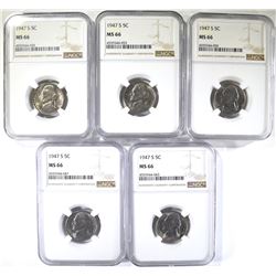 5 - 1947 S JEFFERSON NICKELS NGC