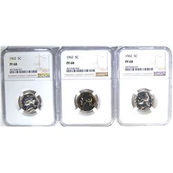 3-1962 JEFFERSON NICKELS, NGC PF-68