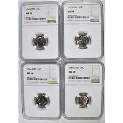 2 - 1965 SMS,  2 - 1966 SMS DIMES NGC
