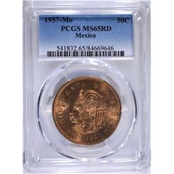 1957 MEXICO 50 CENTAVOS PCGS MS65RD