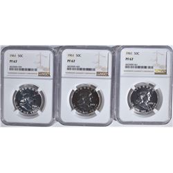 3 - 1961 FRANKLIN HALF DOLLARS NGC