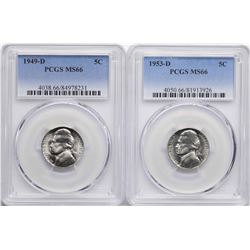 Lot of 1949-D & 1953-D Jefferson Nickel Coins PCGS MS66