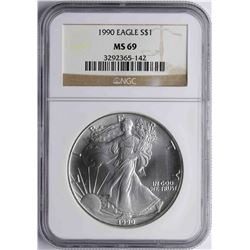 1990 $1 American Silver Eagle Coin NGC MS69