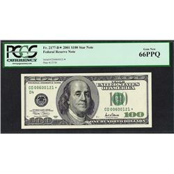 2001 $100 Federal Reserve STAR Note PCGS Gem New 66PPQ