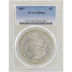 1887 $1 Morgan Silver Dollar Coin PCGS MS64