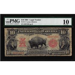 1901 $10 Bison Legal Tender Note Fr.114 PMG Very Good 10