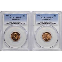 Lot of (2) 1960-D Small Date Lincoln Wheat Cent Coins PCGS MS66RD