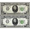 Image 1 : Lot of (2) 1928A & 1928B $20 Federal Reserve Notes