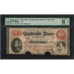 1861 $10 Confederate States of America Note T-24 PMG Very Good 6 Net Canceled