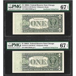(2) Consecutive 1988A $1 Federal Reserve Notes Insufficient Ink ERROR PMG Superb